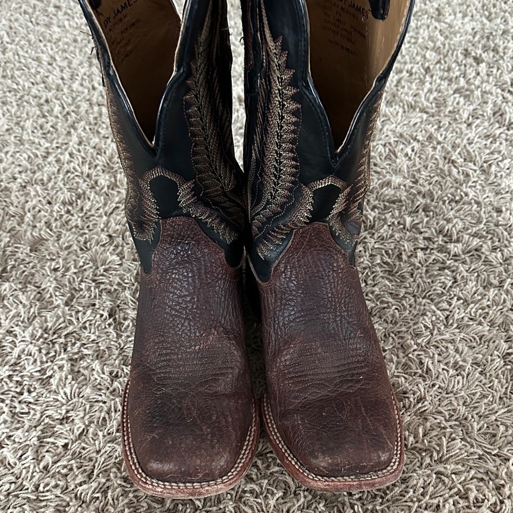 Cody James Brown Leather Western Cowboy Boots with Black Shaft and Embroidery